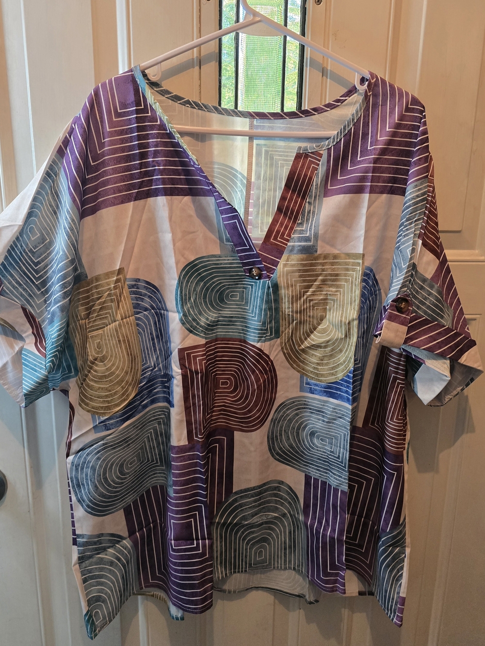 Women's Geometric Blouse in Multicolor & Purple